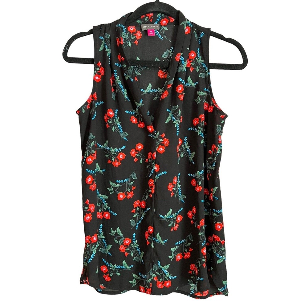 XS Vince Camuto Sleeveless Black Floral Flowy Tank Size 0 2 Women’s Blouse